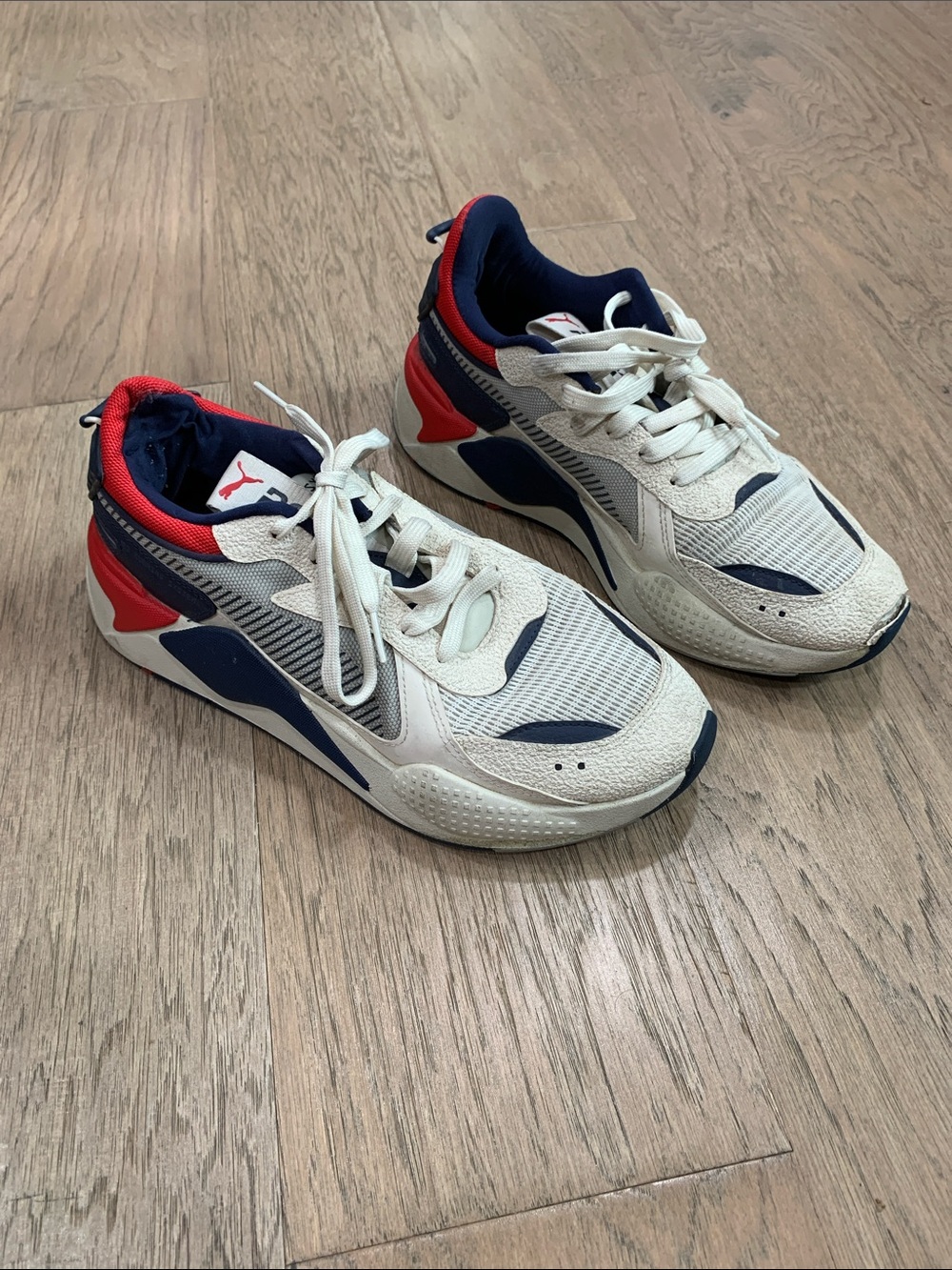 PUMA RS-X Hard Drive Running Shoes, 369818-03, White/Peacoat/Red Size 8.5